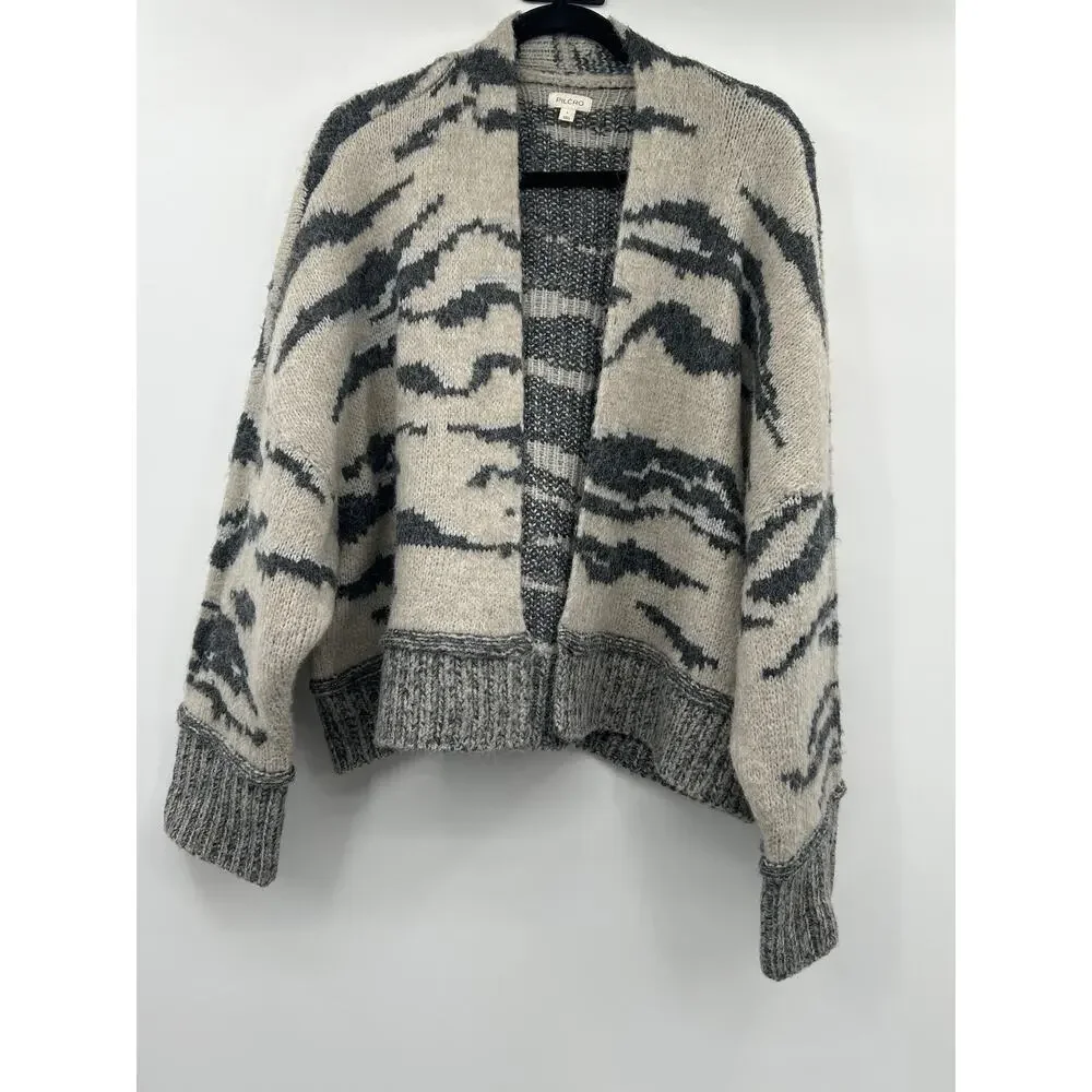 Anthropologie Pilcro Animal Print Tiger Open Cardigan Size L Cozy Oversized